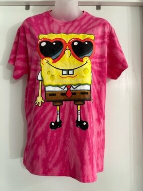 Nickelodeon SpongeBob Hot Pink Tie-Dye Graphic Tee Size XS